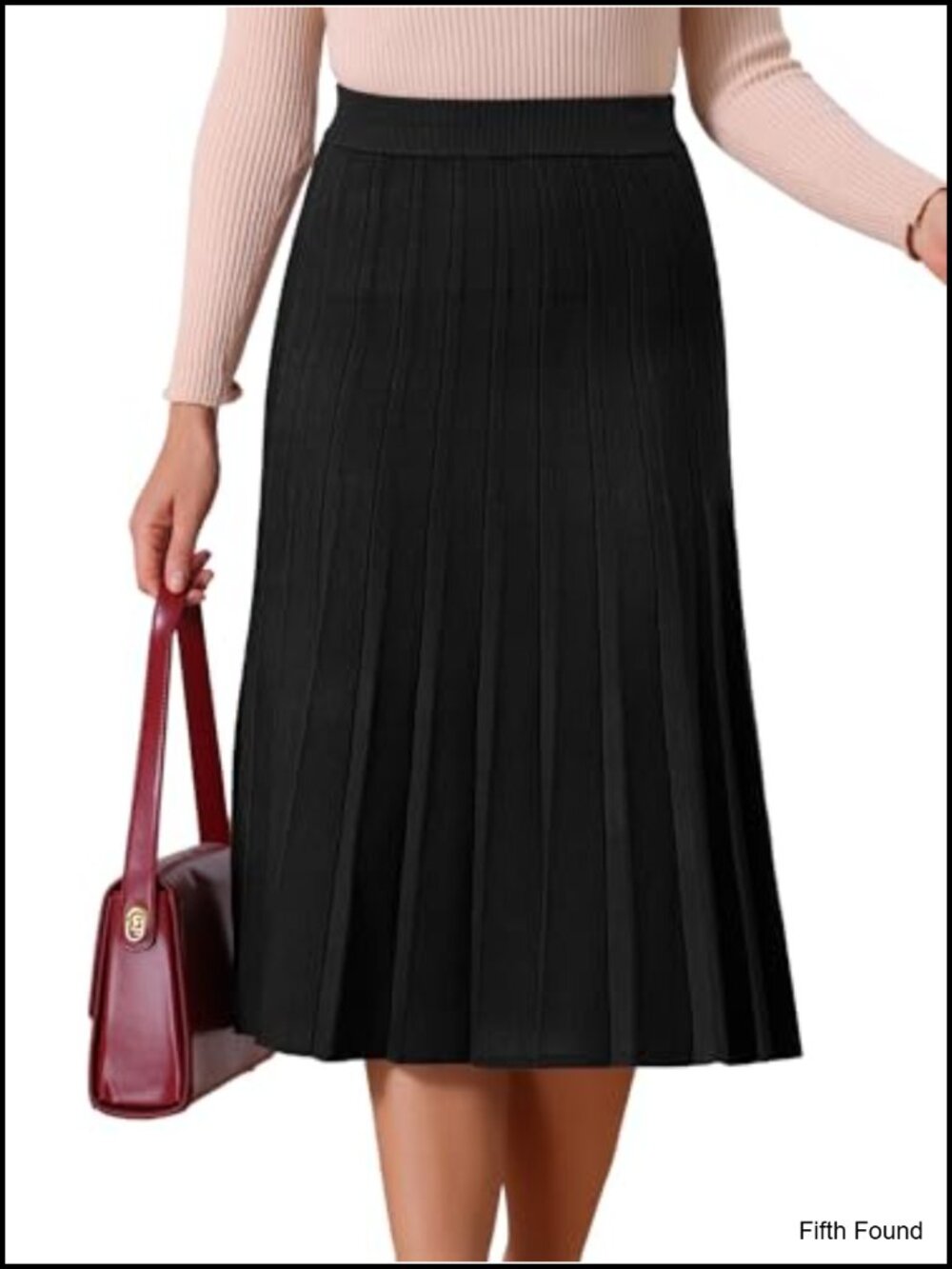 Pleated A-Line Knit Sweater Midi Skirt Ribbed Flowy Winter Long Skirt